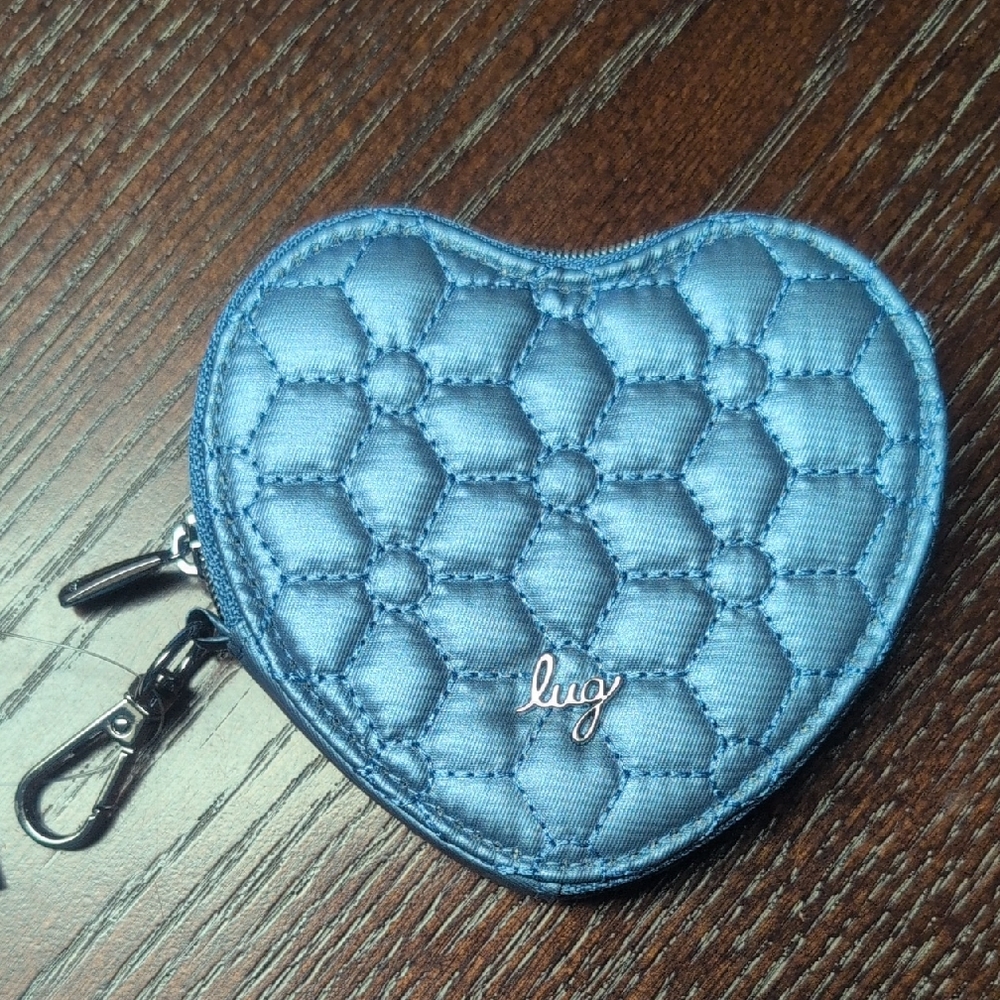Brand New Lug Quilted Heart Coin Pouch in Metallic Blue Moon!